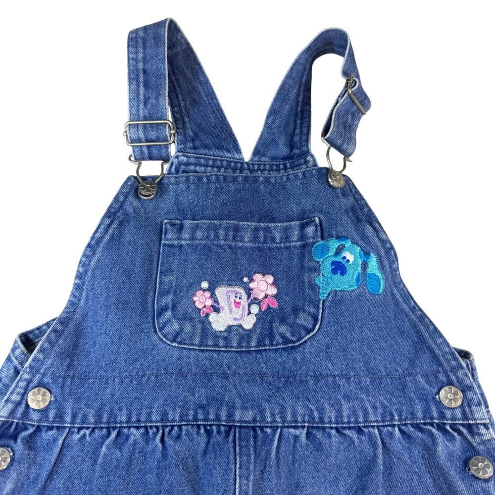 Vintage Blues Clues Denim Overalls Kids 5T Blue Embroidered Nickelodeon 90s